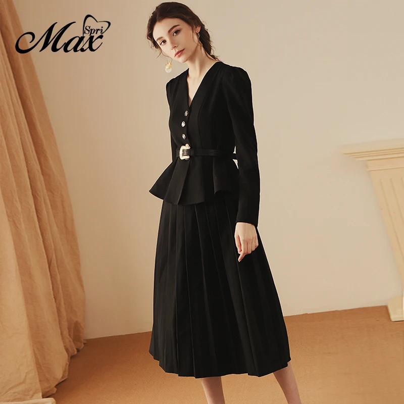 Max Spri 2019 Fall Winter New Women 2-Piece Skirt Suits V Neck Full Sleeve Buckle Sash Ruffles Top Pleated Skirt OL Daily Outfit
Max Spri 2019 Fall Winter New Women 2-Piece Skirt Suits V Neck Full Sleeve Buckle Sash Ruffles Top Pleated Skirt OL Daily Outfit