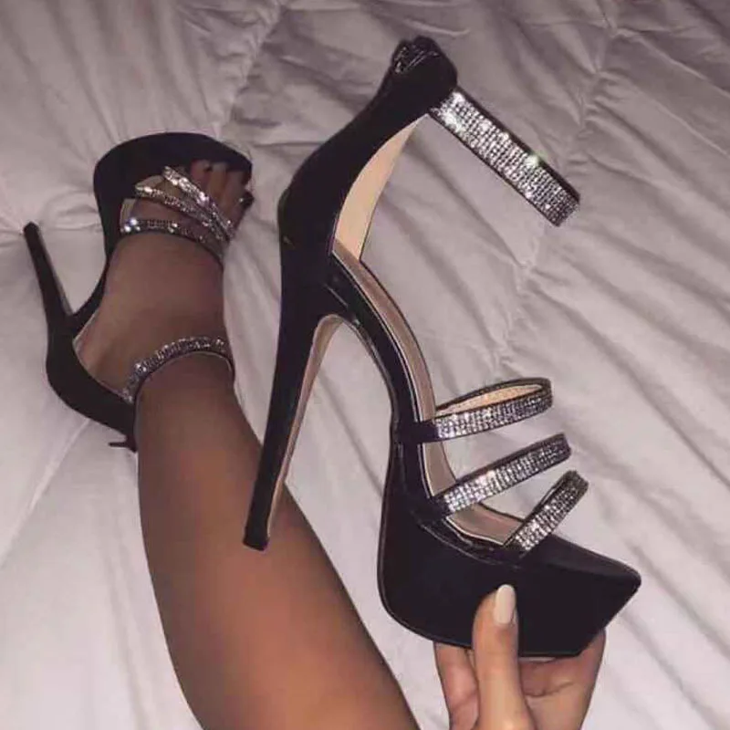 Сандалии женские на платформе, босоножки с кристаллами, молния, высокий каблук, модная обувь с открытым носком, сланцы, цвет черный, лето 
Сандалии женские на платформе, босоножки с кристаллами, молния, высокий каблук, модная обувь с открытым носком, сланцы, цвет черный, лето