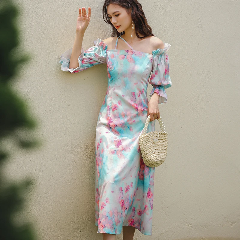 One-Shoulder Puff Sleeve Dress Female Oblique Sling French Palace Party Dress Women Summer Print Floral Midi Dress S-XL
One-Shoulder Puff Sleeve Dress Female Oblique Sling French Palace Party Dress Women Summer Print Floral Midi Dress S-XL