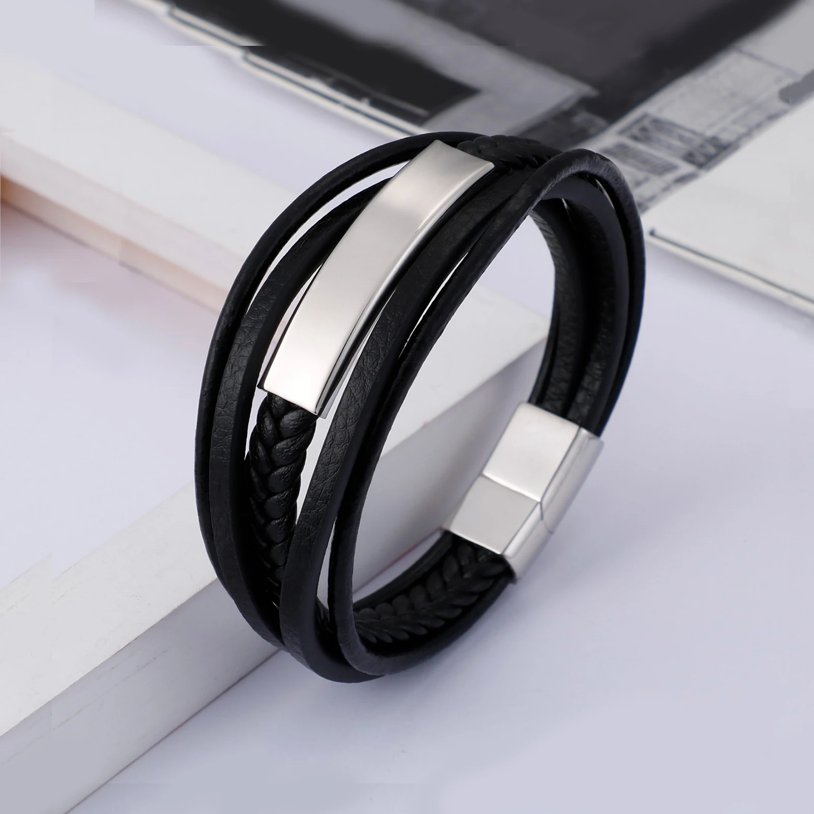 HaoYi Classic Black Multilayer Genuine Leather Bracelet Stainless Steel Metal Magnetic Buckle Punk Men's Jewelry
HaoYi Classic Black Multilayer Genuine Leather Bracelet Stainless Steel Metal Magnetic Buckle Punk Men's Jewelry