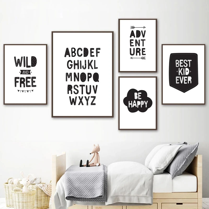 Wall Art Canvas Painting Black and White Adventure Be Wild and Free Quotes Posters and Prints Decoration for Nordic Baby Room
Wall Art Canvas Painting Black and White Adventure Be Wild and Free Quotes Posters and Prints Decoration for Nordic Baby Room