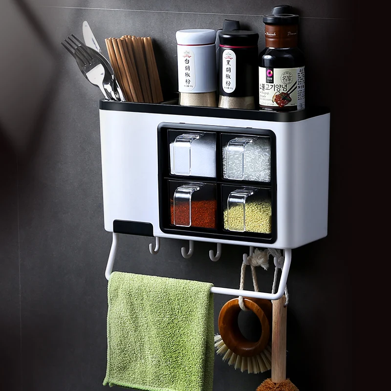Household free punching seasoning box storage rack chopsticks rack wall-mounted multi-function kitchen spice box WF1113157
Household free punching seasoning box storage rack chopsticks rack wall-mounted multi-function kitchen spice box WF1113157