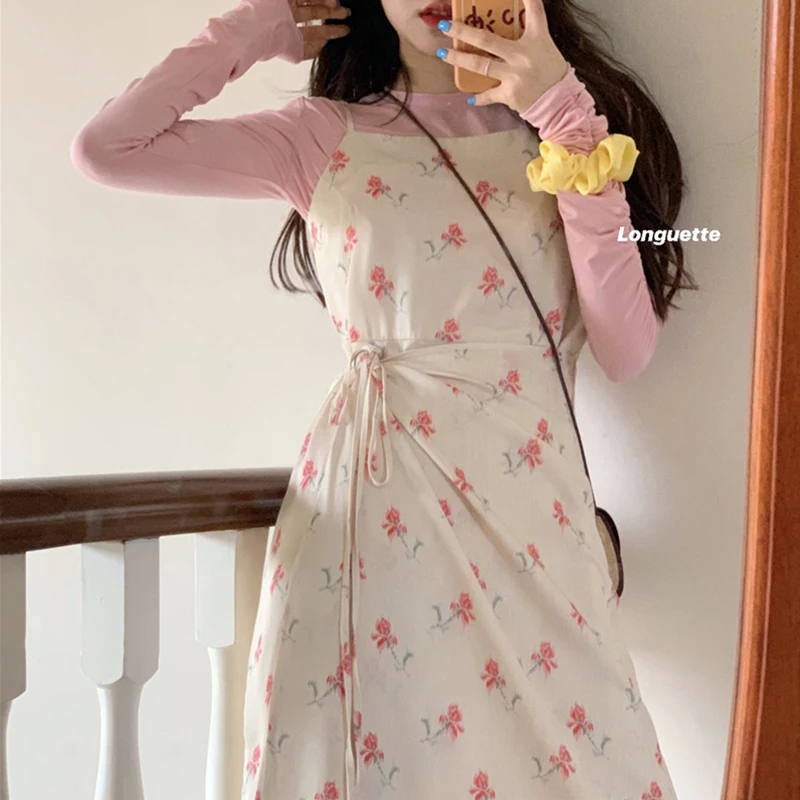 Женское длинное платье из двух частей с цветочным принтом | Женская одежда