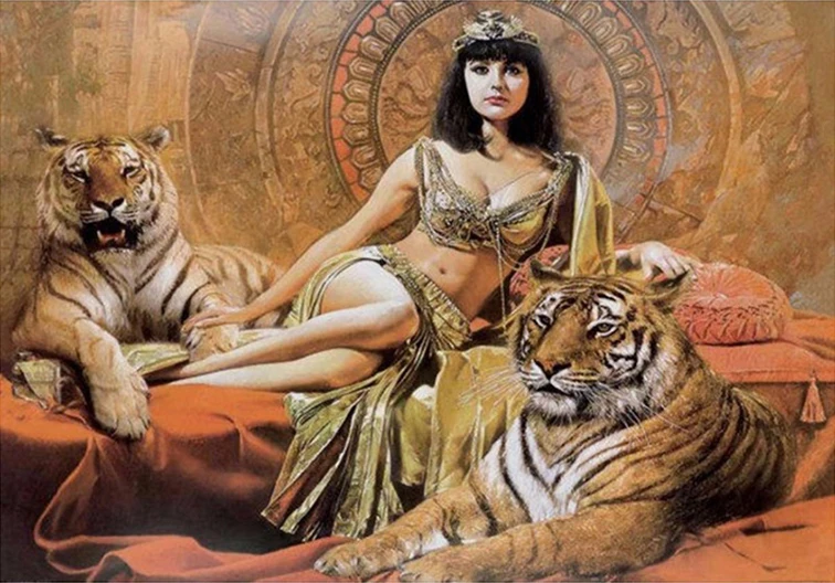 

Cross Stitch Diamond Embroidery,"Egypt Princess Cleopatra & Tiger" Patterns Full DIY 5D Diamond Painting Rhinestones Mosaic