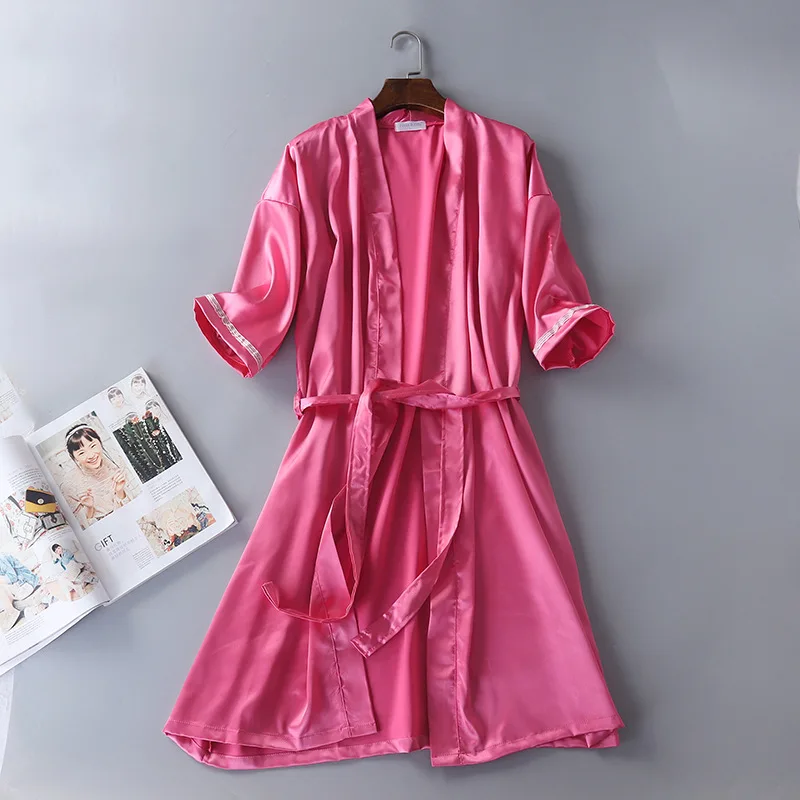 

Men's and Women's Silk-like Bathrobe Nightgown Summer Solid Kimono Robe Three Quarter Sleeve Satin Robes Plus Size Dressing Gown