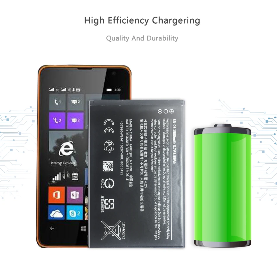 Mobile Phone Battery For Microsoft Nokia Lumia 430 Lumia430 Replacement Battery BN 06 BN-06 1500mAh
Mobile Phone Battery For Microsoft Nokia Lumia 430 Lumia430 Replacement Battery BN 06 BN-06 1500mAh
