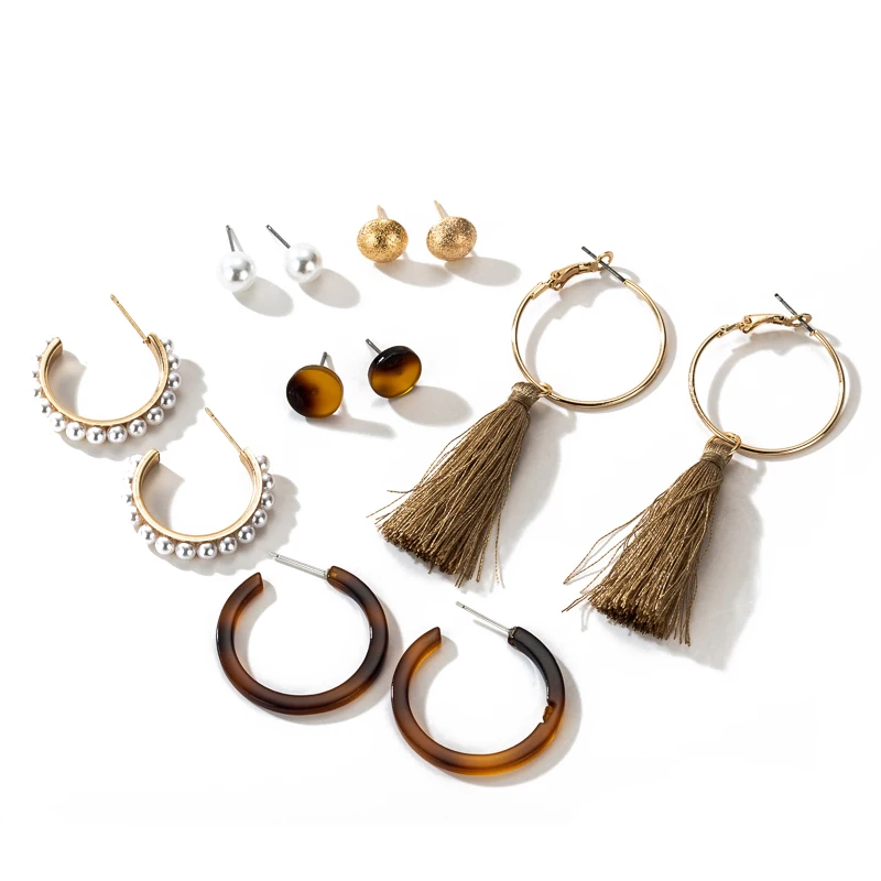 

2020 Twisted Big Pearl Earrings For Women Boho Brinco Flower Gold Dangle Earring Set Boucle D'Oreille Femme Fashion Jewelry