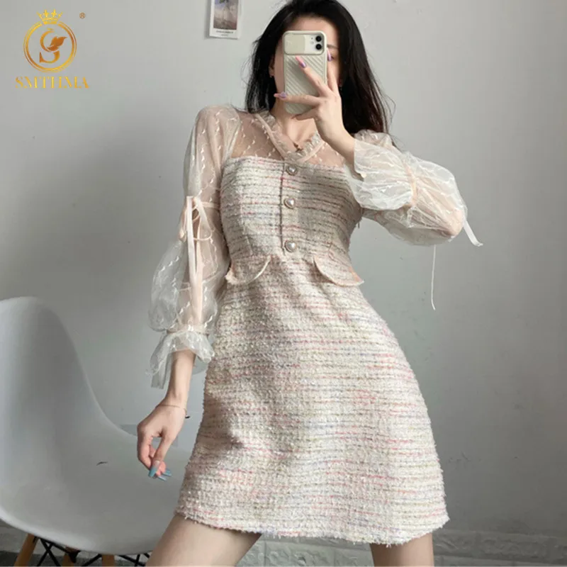 SMTHMA 2021 New Fashion Autumn Winter V-Neck Mesh Patchwork Tweed Dress Women Luxury Runway Woolen Dress Size M-4XL
SMTHMA 2021 New Fashion Autumn Winter V-Neck Mesh Patchwork Tweed Dress Women Luxury Runway Woolen Dress Size M-4XL