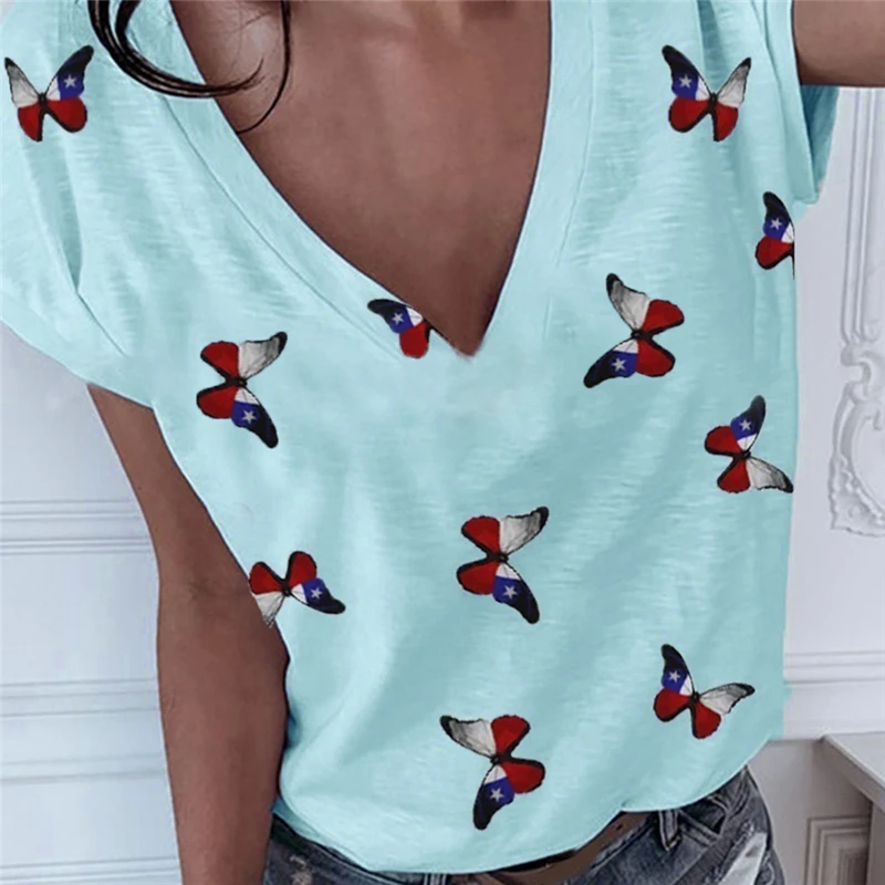 Women Slim T Shirt Casul Loose Cute Deep V-Neck T-Shirts Ladies Slim Tshirt for Female Fashion Butterfly Printted T Shirt
Women Slim T Shirt Casul Loose Cute Deep V-Neck T-Shirts Ladies Slim Tshirt for Female Fashion Butterfly Printted T Shirt