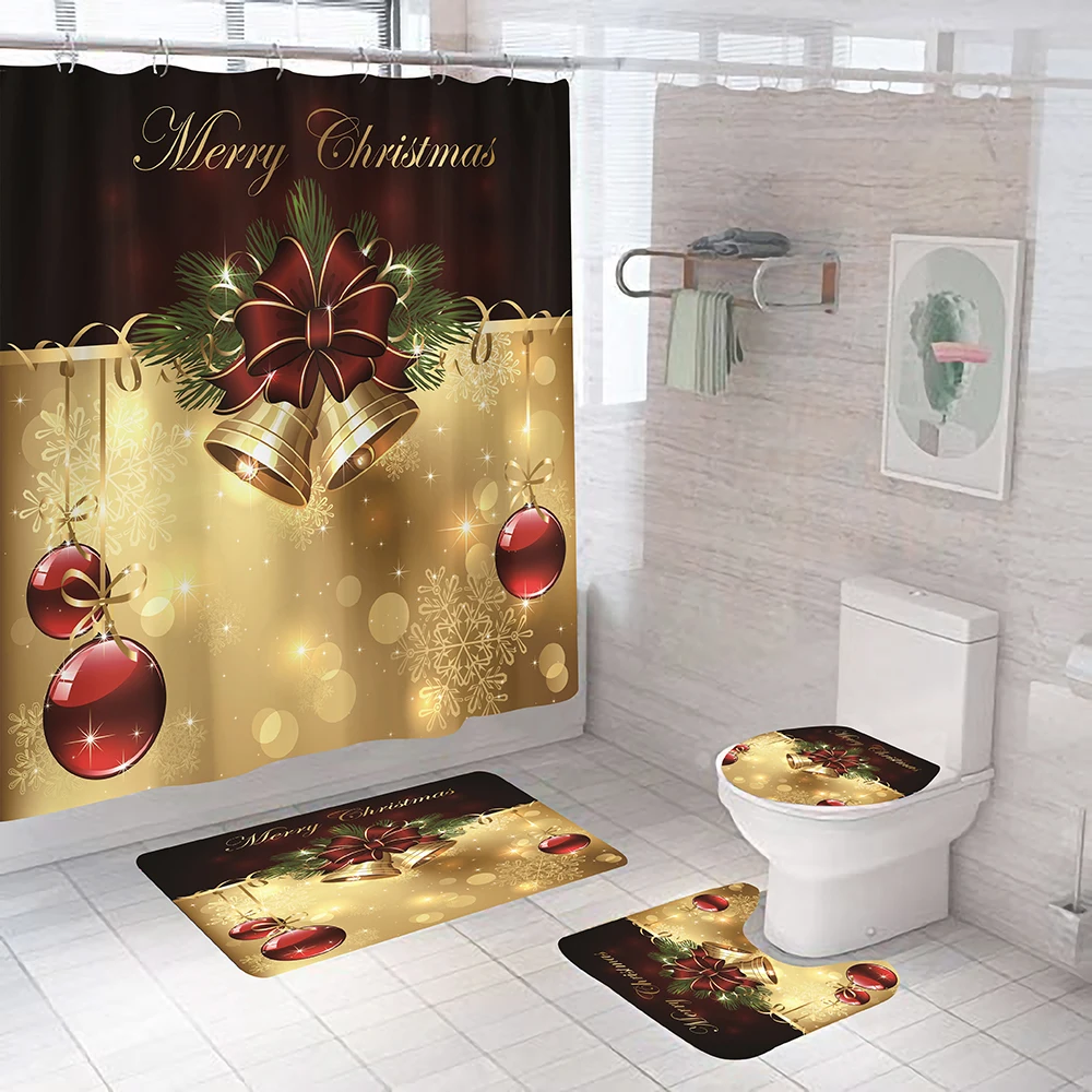 Christmas Bell Shower Curtains Festival Decoration Fabric Bathroom Curtain Toilet Lid Cover Non-Slip Mat Bath Rug Happy New Year
Christmas Bell Shower Curtains Festival Decoration Fabric Bathroom Curtain Toilet Lid Cover Non-Slip Mat Bath Rug Happy New Year