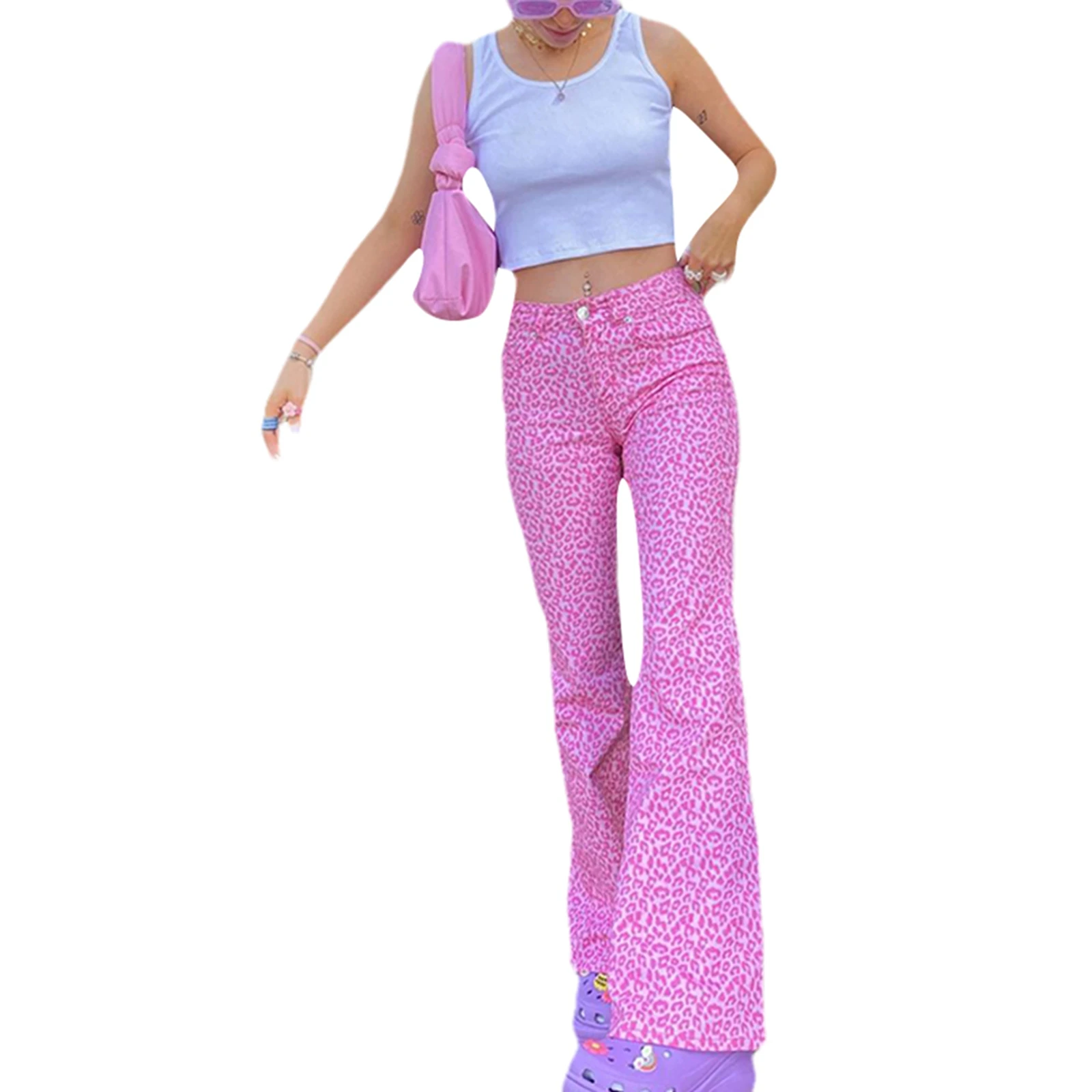 Женские расклешенные брюки, розовые брюки с высокой талией и леопардовым принтом с карманами, S/ M/ L
Женские расклешенные брюки, розовые брюки с высокой талией и леопардовым принтом с карманами, S/ M/ L