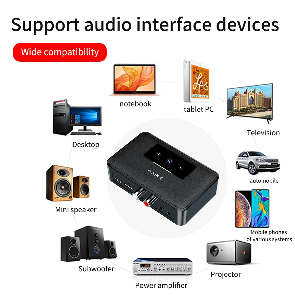 NFC Audio Adapter Bluetooth 5.0 Transmitter Receiver Touch Screen HiFi Wireless Audio Receiver for Home Stereo PC Car Headphone
NFC Audio Adapter Bluetooth 5.0 Transmitter Receiver Touch Screen HiFi Wireless Audio Receiver for Home Stereo PC Car Headphone