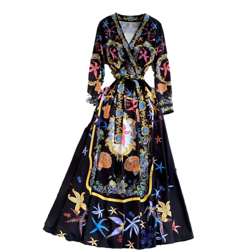 Spring 2021 New European American Retro Print Maxi Vestidos Women's Cross V-neck Slim Slimming Dress C576
Spring 2021 New European American Retro Print Maxi Vestidos Women's Cross V-neck Slim Slimming Dress C576