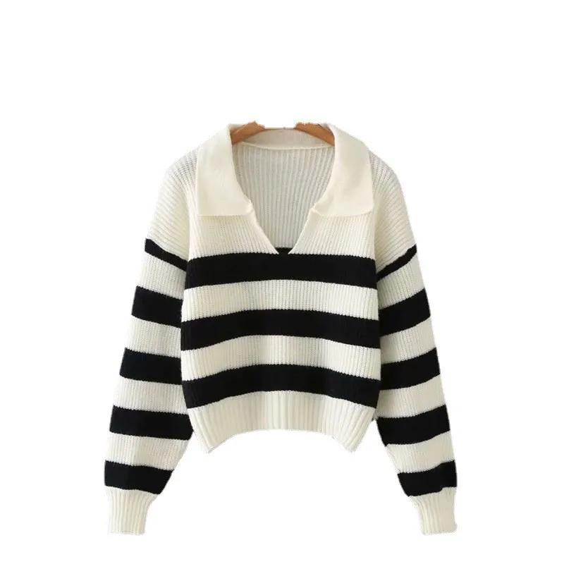 Women's Fashion Striped POLO Collar Loose Knit Sweater Retro Long Sleeve Pullover Street Wear Womens Sweaters
Women's Fashion Striped POLO Collar Loose Knit Sweater Retro Long Sleeve Pullover Street Wear Womens Sweaters