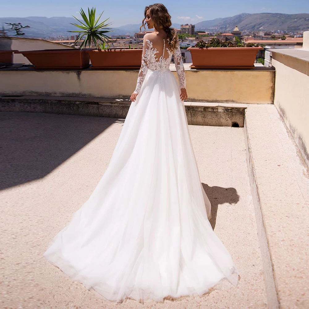 Gorgeous Jewel Long Sleeves Bohemian Wedding Dress Soft Tulle Lace Bridal Gown Custom-made Vestido de Novia 2020
Gorgeous Jewel Long Sleeves Bohemian Wedding Dress Soft Tulle Lace Bridal Gown Custom-made Vestido de Novia 2020