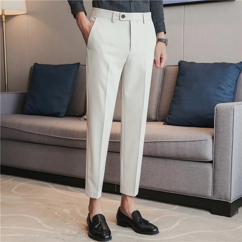 British Style Summer Ice Silk Drape Men Dress Pants Solid Simple Ankle Length Slim Fit Business Formal Wear Office Trousers 36
British Style Summer Ice Silk Drape Men Dress Pants Solid Simple Ankle Length Slim Fit Business Formal Wear Office Trousers 36