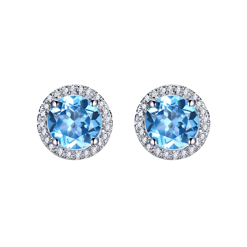 

LOVERJEWELRY Vintage Jewelry Round 6.5mm Solid 18K White Gold Diamond Blue Topaz Studs Earrings for Young Lady