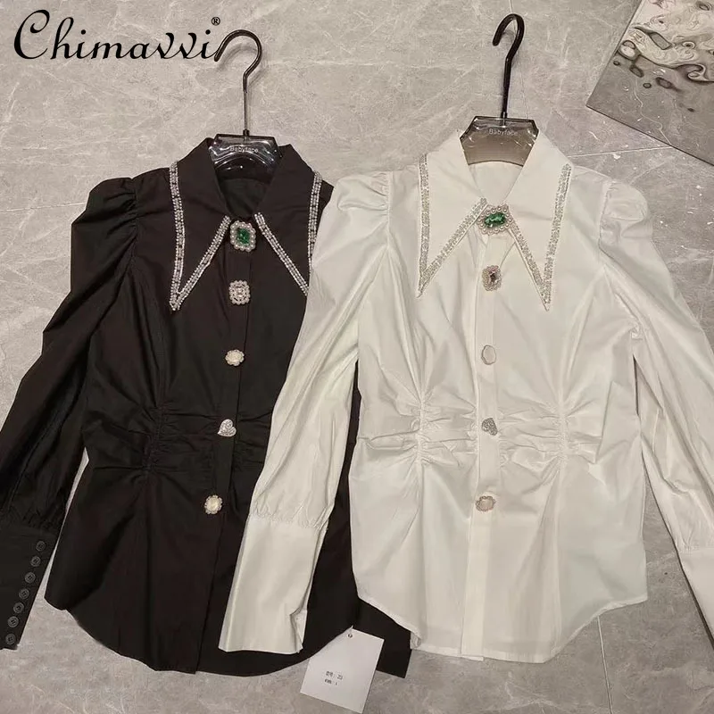 2021 New Fall Ladies European White Shirt Women's Fashion Western Style Pointed Collar Top Exquisite Rhinestone High-End Blouses
2021 New Fall Ladies European White Shirt Women's Fashion Western Style Pointed Collar Top Exquisite Rhinestone High-End Blouses