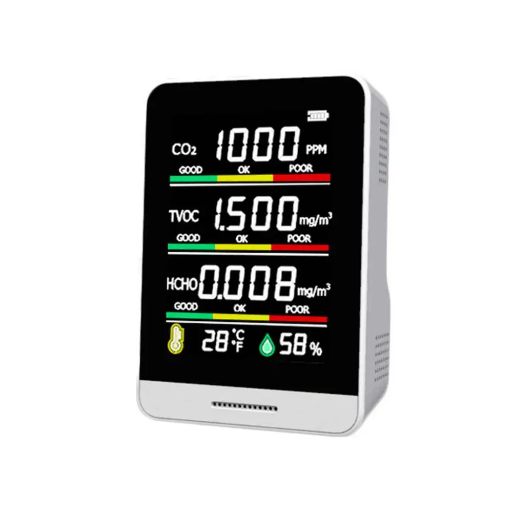 Multifunctional 5 In1 CO2 Meter Digital Temperature Humidity Sensor Tester Air Quality Monitor Carbon Dioxide TVOC HCHO Detector
Multifunctional 5 In1 CO2 Meter Digital Temperature Humidity Sensor Tester Air Quality Monitor Carbon Dioxide TVOC HCHO Detector