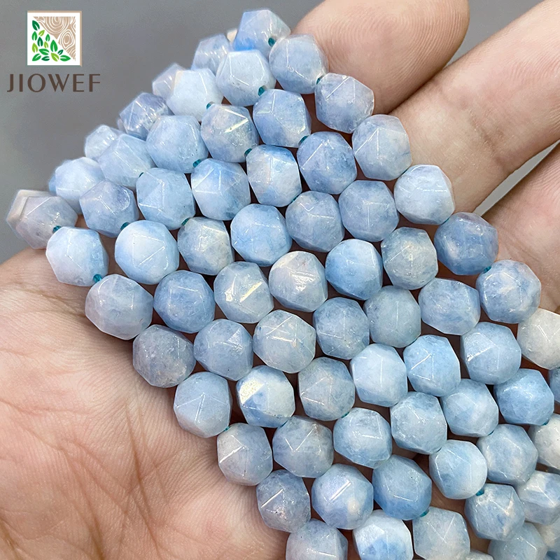 

Smooth Faceted Light Blue Chalcedony Spacer Natural Stone Beads for Fashion Making Jewelry DIY Charms Bracelets 8mm 14" Strand