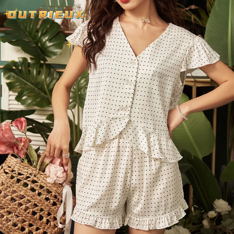 Pajamas women summer polka dot ruffled home service simulation silk pajamas suit ice silk ladies home service cute pijama women
Pajamas women summer polka dot ruffled home service simulation silk pajamas suit ice silk ladies home service cute pijama women