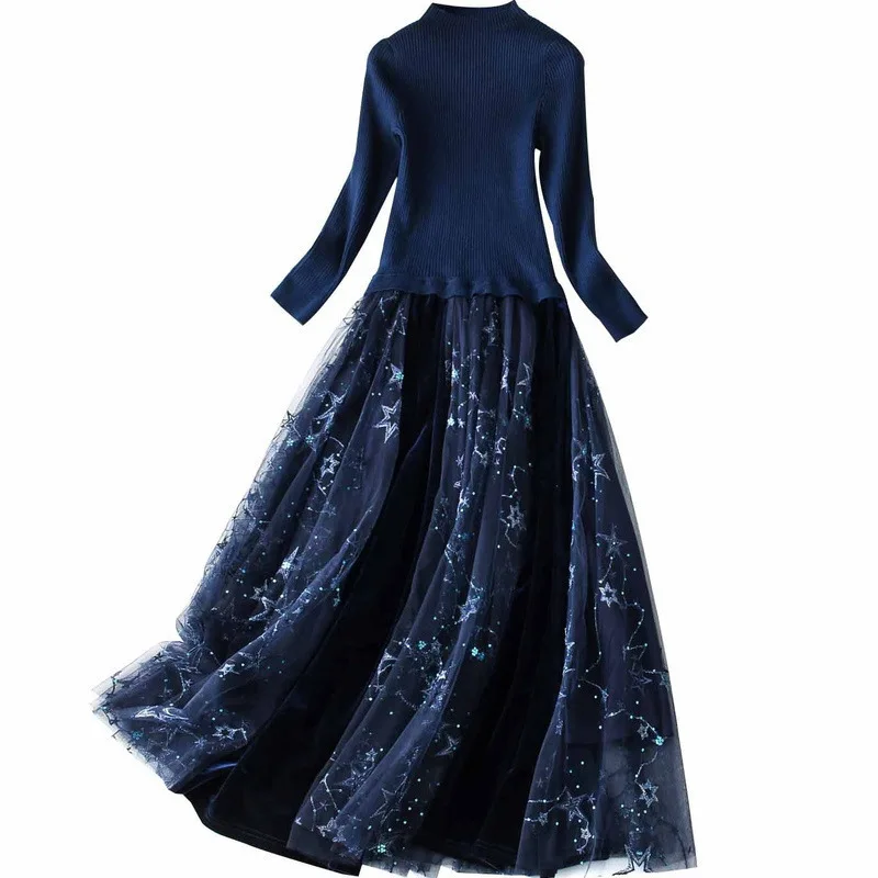 Light luxury European and American spring half high neck high waist dress
Light luxury European and American spring half high neck high waist dress