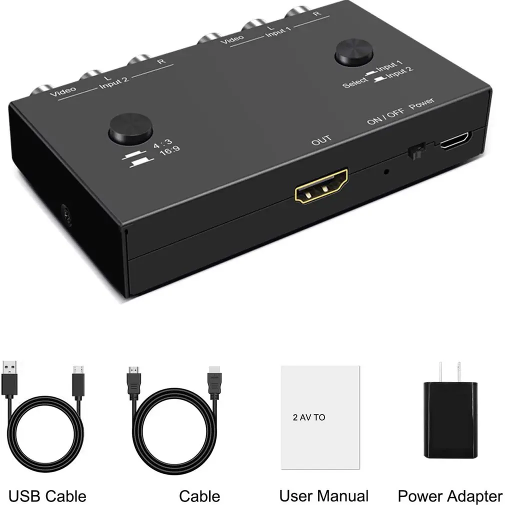 

AV To HDMI-compatible Converter Double AV Port RCA To HDMI-compatible Adapter Support 16:9 / 4:3 For VHS For VCR DVD Players