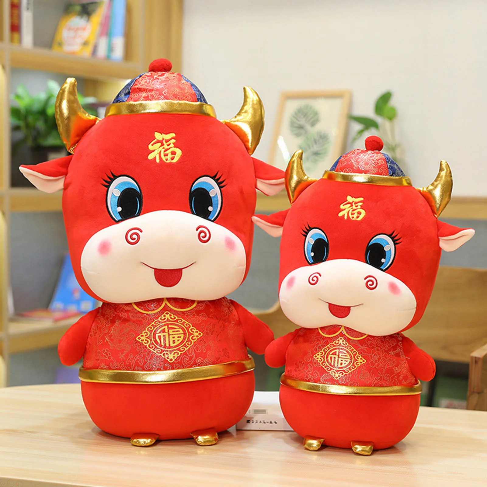 

2021 китайская Новогодняя плюшевая кукла бык, игрушка, милая талисман в виде красного знака зодиака, корова, мягкая кукла для детей, подарок на...