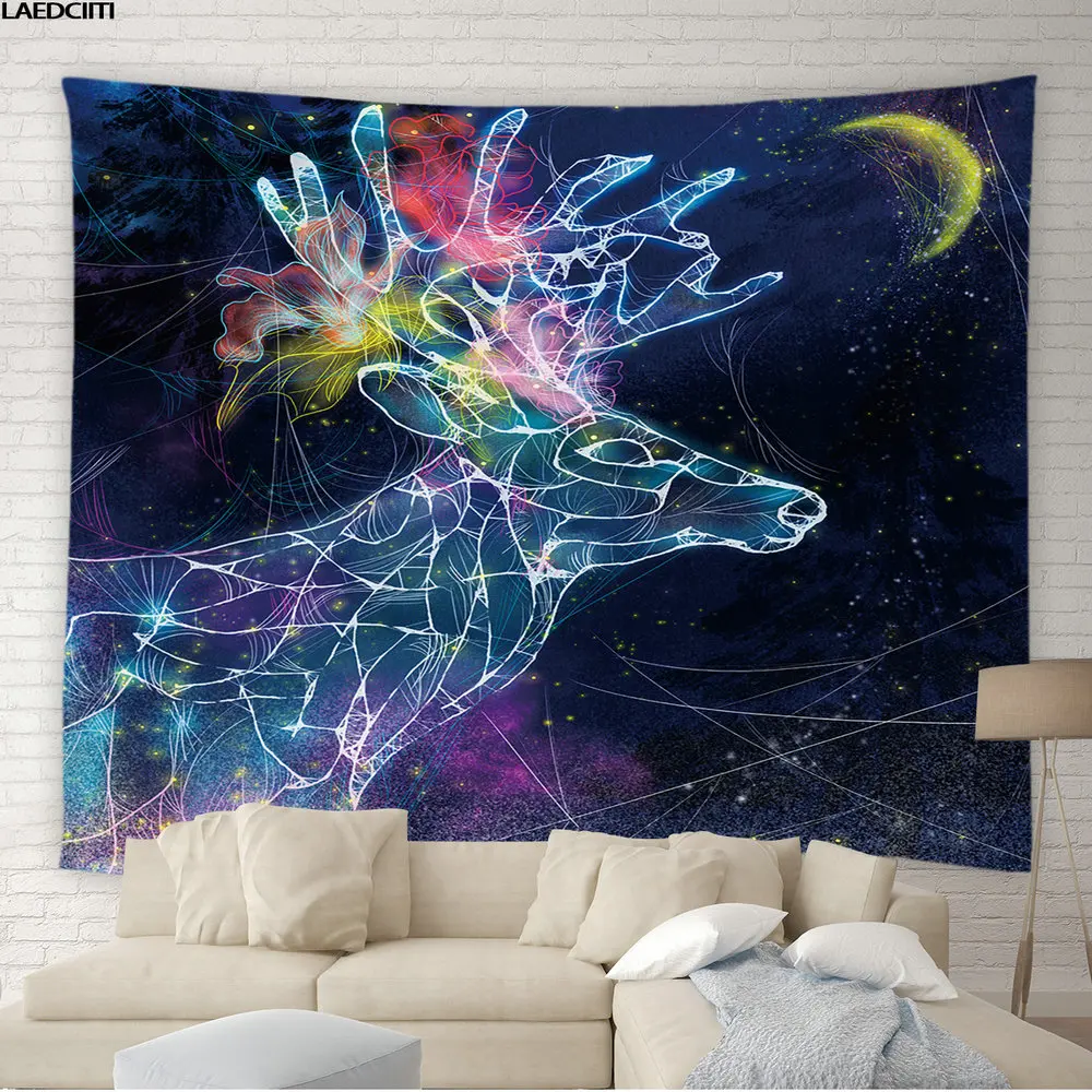 

Elk Tapestry Fantasy Universe Starry Sky Abstract Animal Plant Flower Background Wall Cloth Living Room Bedroom Dorm Home Decor
