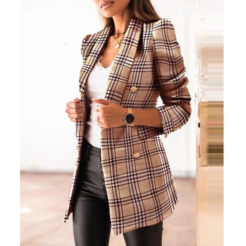 Autumn Fashion Women Long Sleeve Stylish Plaid Jacket Blazer 2021 Winter Double Breasted Slim Chic Casual Suit Coat
Autumn Fashion Women Long Sleeve Stylish Plaid Jacket Blazer 2021 Winter Double Breasted Slim Chic Casual Suit Coat