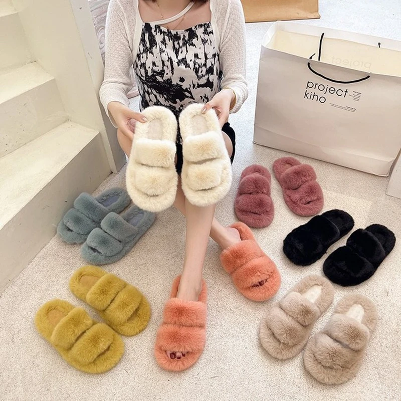 Women Winter Slippers Warm Furry Home Shoes Thermal Comfortable Plush Slippers Non-slip Outerwear Fluff Flat Shoes Open Toe
Women Winter Slippers Warm Furry Home Shoes Thermal Comfortable Plush Slippers Non-slip Outerwear Fluff Flat Shoes Open Toe