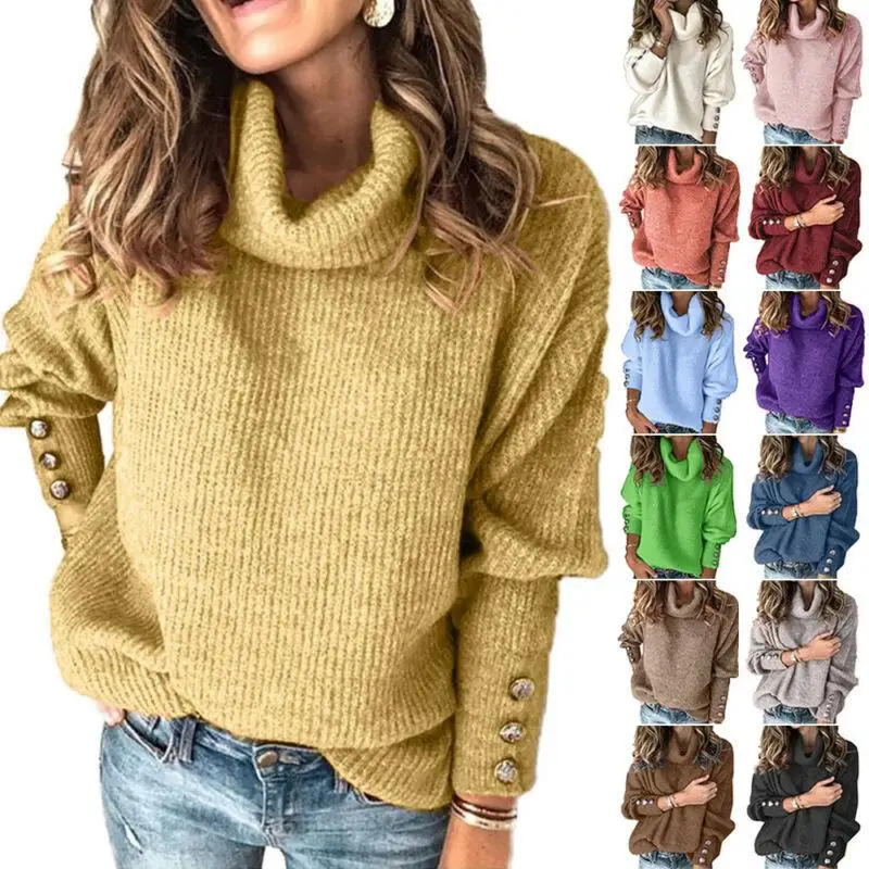 Winter Clothes Women Knitted Top Casual Turtleneck Button Long Sleeve KnitwearPullover Ladies Tops Solid Jumper Knitted Tops 
Winter Clothes Women Knitted Top Casual Turtleneck Button Long Sleeve KnitwearPullover Ladies Tops Solid Jumper Knitted Tops
