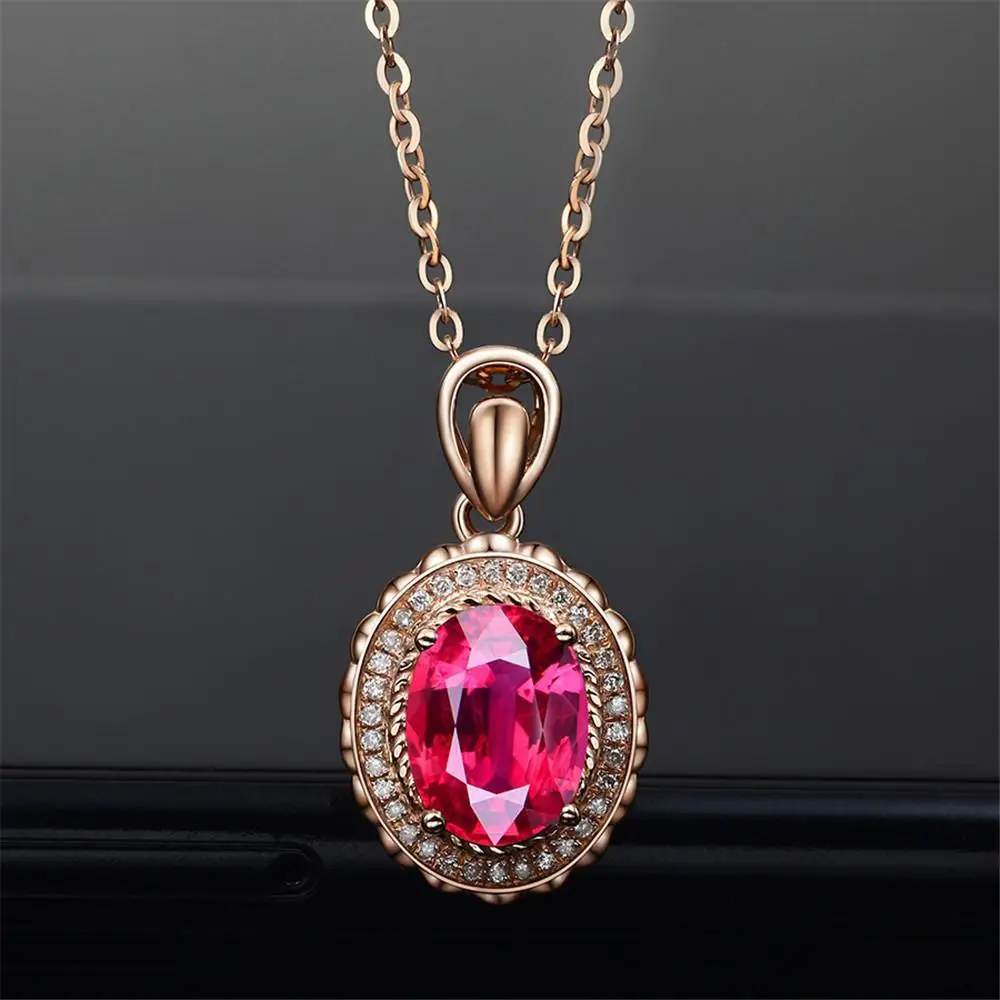 18k Rose gold color Ruby gemstones pendant necklace for women luxury Crown ircon diamonds choker chain red crystal Bijou jewelry
18k Rose gold color Ruby gemstones pendant necklace for women luxury Crown ircon diamonds choker chain red crystal Bijou jewelry
