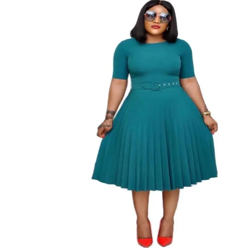 Plus Size Pleated Dresses with belt short sleeve mid-Calf Length Women Fashion Summer Autumn Female African Vestidos 2021 New
Plus Size Pleated Dresses with belt short sleeve mid-Calf Length Women Fashion Summer Autumn Female African Vestidos 2021 New