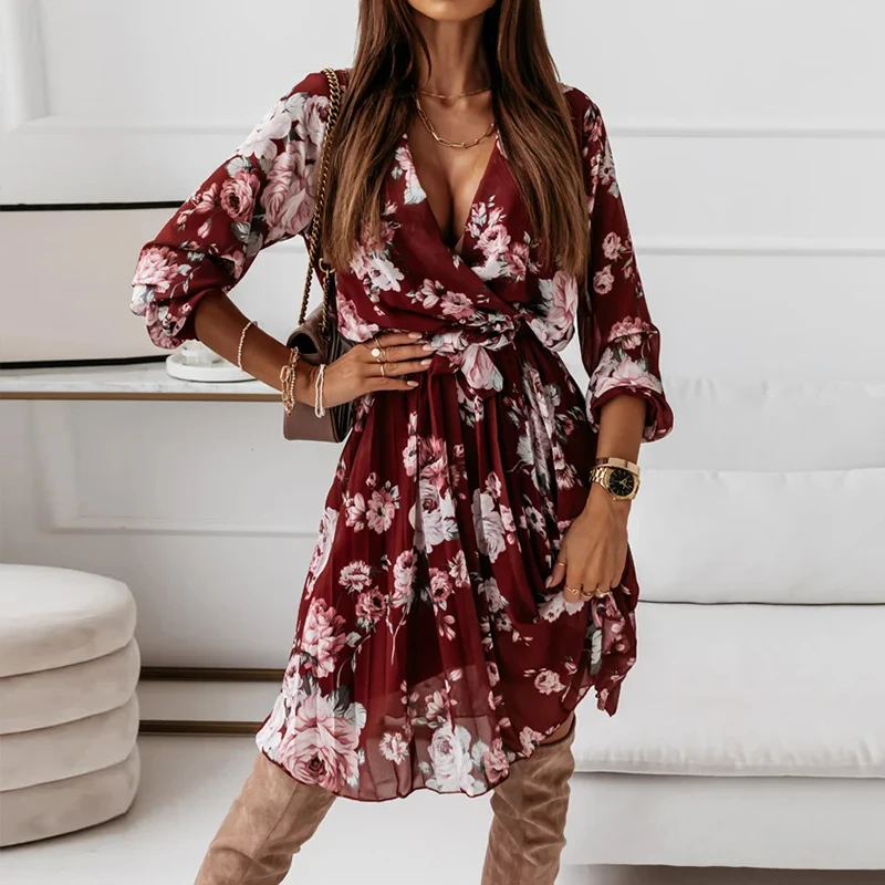 Flower Print Chiffon V Neck Pleated Dress Autumn Femme A Line Long Sleeve Red Office Elegant Dress For Women Party Vestidos 2021
Flower Print Chiffon V Neck Pleated Dress Autumn Femme A Line Long Sleeve Red Office Elegant Dress For Women Party Vestidos 2021