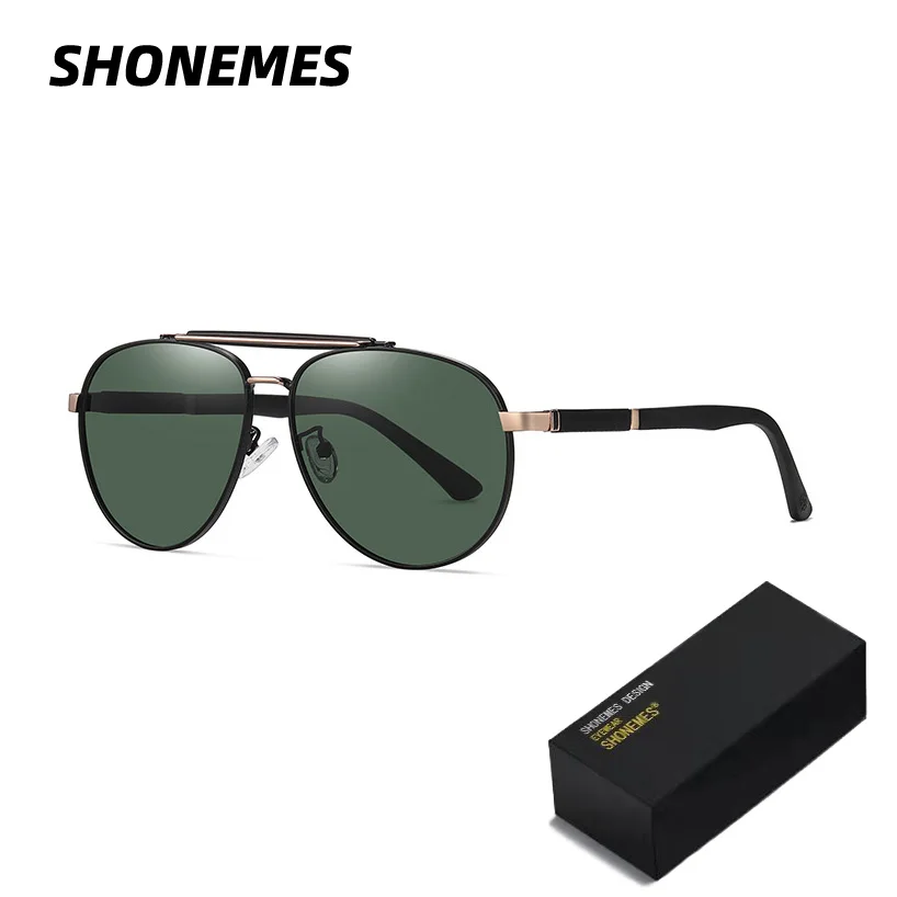 

SHONEMES Double Bridge Polarized Sunglasses Men's Shades Metal Frame Outdoor Anti-Glare Driving Sun Glasses