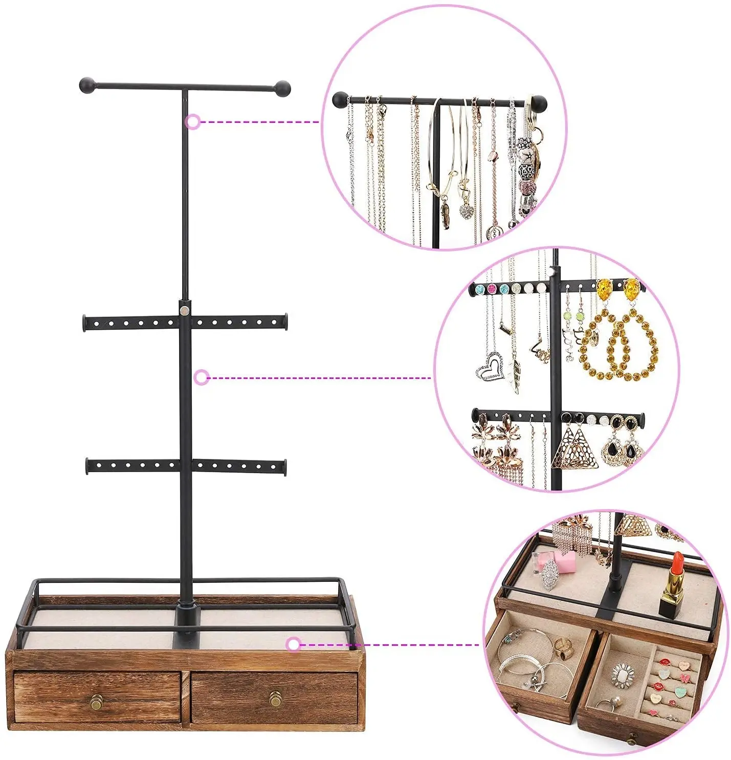 Jewelry Organizer Storage Box Jewelry Stand for Necklaces Bracelet Earrings Ring Carbonized Metal Wood
Jewelry Organizer Storage Box Jewelry Stand for Necklaces Bracelet Earrings Ring Carbonized Metal Wood