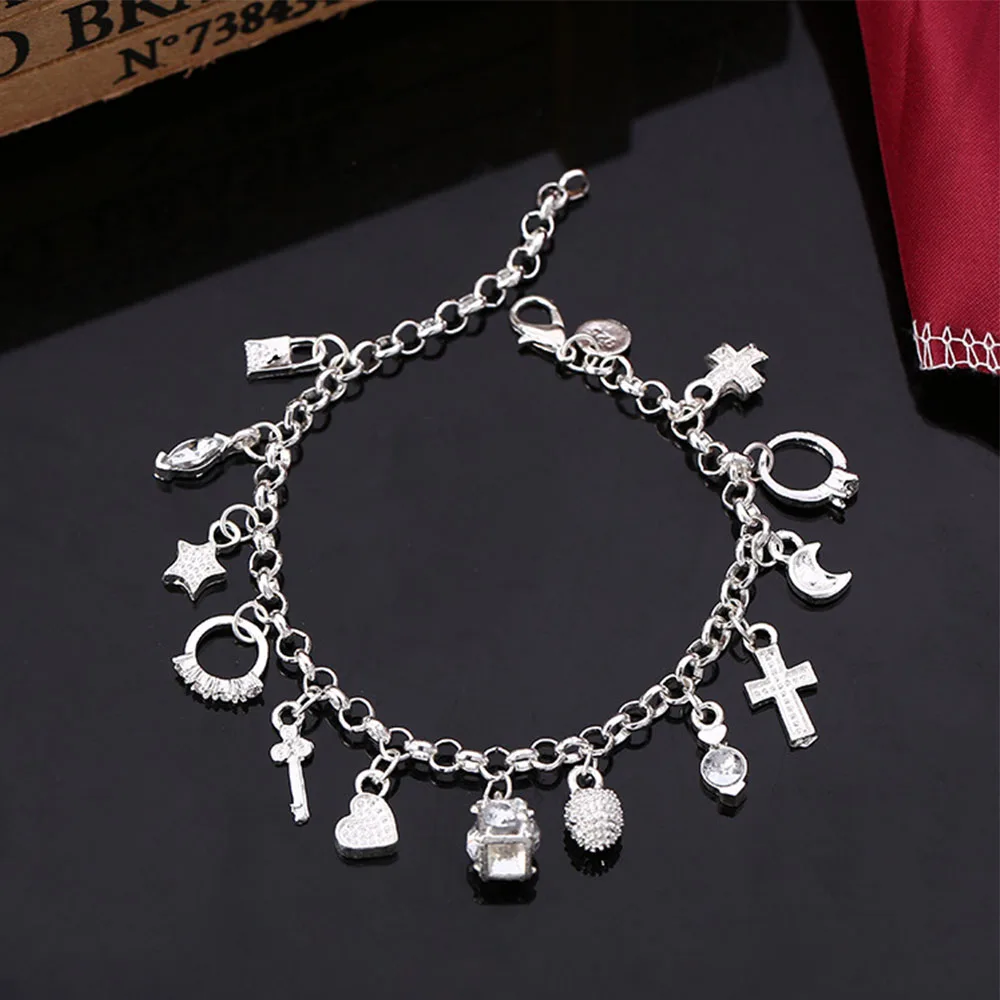 2022 Silvery Fashion Women Charm Pendant Beautiful Bracelet Star Heart Cross Lock Moon Shape Bracelet
2022 Silvery Fashion Women Charm Pendant Beautiful Bracelet Star Heart Cross Lock Moon Shape Bracelet