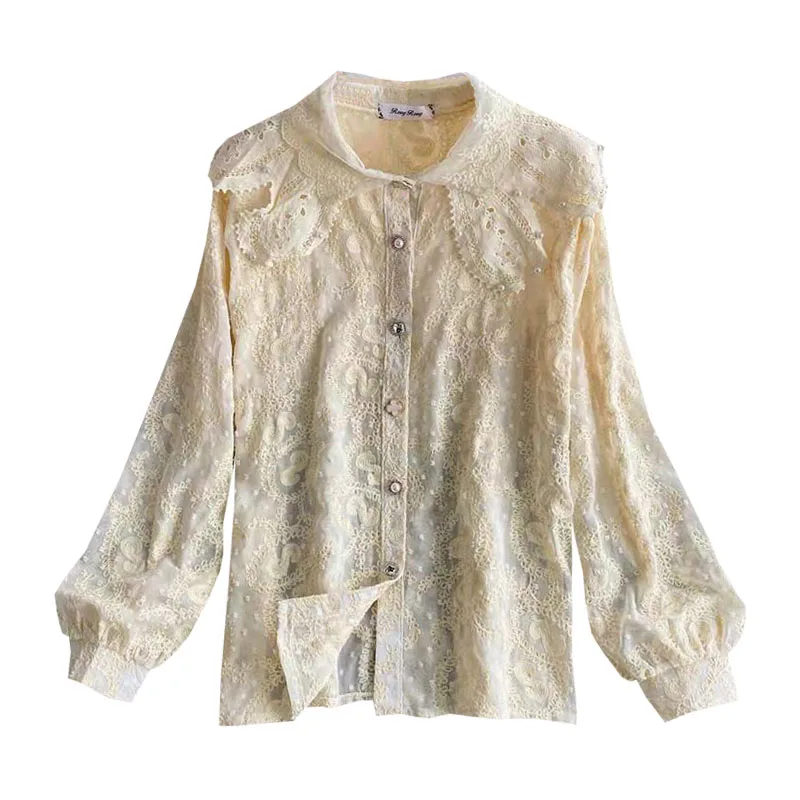 Women's 2021 spring new Korean doll collar sweet long sleeve versatile lace shirt
Women's 2021 spring new Korean doll collar sweet long sleeve versatile lace shirt