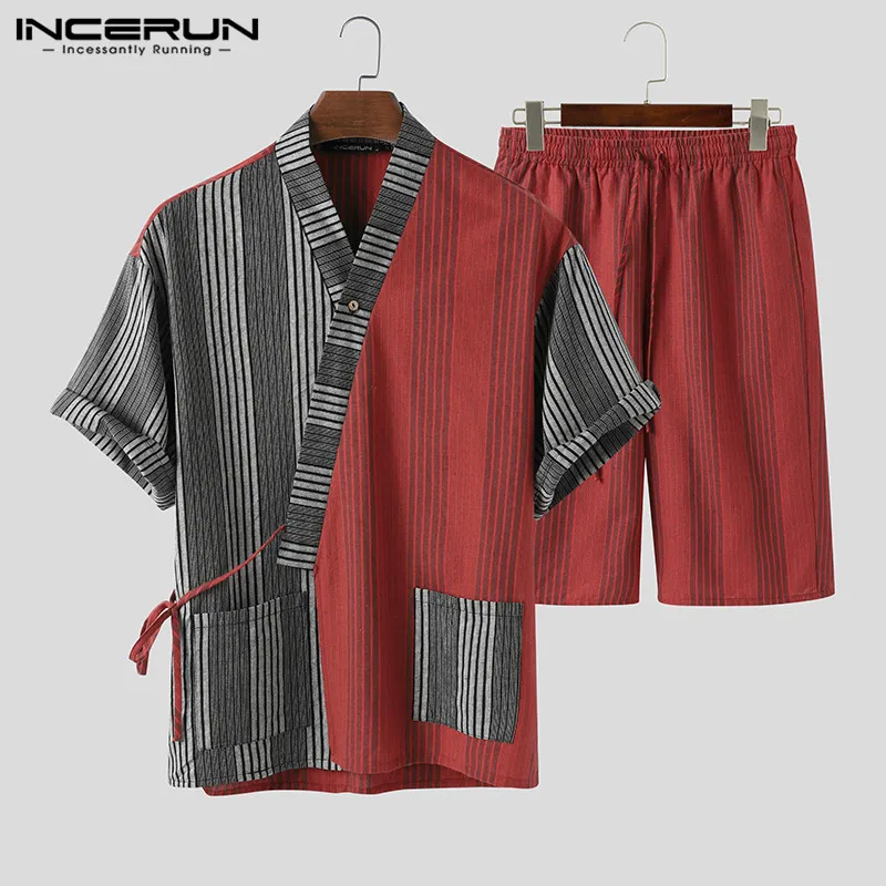 INCERUN Leisure Patchwork Pajamas Sets Striped Sleepwear Suits Men Vintage Homewear Kimono Blouse Drawstring Shorts Suit S-5XL 7
INCERUN Leisure Patchwork Pajamas Sets Striped Sleepwear Suits Men Vintage Homewear Kimono Blouse Drawstring Shorts Suit S-5XL 7