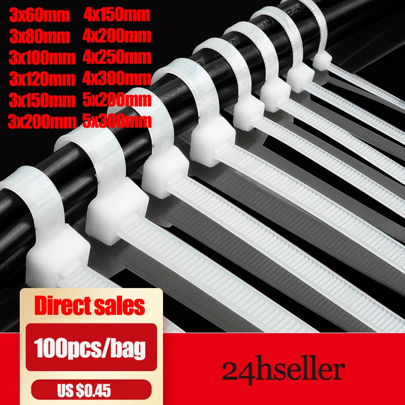 Nylon Cable Ties Self Locking White 100PCS 3*60/80/100/120/150/200mm Plastic Loop Wire Wrap Strap Zip Tie Organiser Fasten
Nylon Cable Ties Self Locking White 100PCS 3*60/80/100/120/150/200mm Plastic Loop Wire Wrap Strap Zip Tie Organiser Fasten