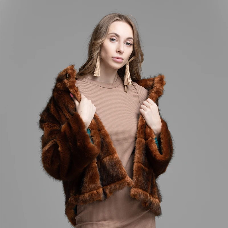 Maylofuer/женское короткое пальто из искусственного меха коричневого