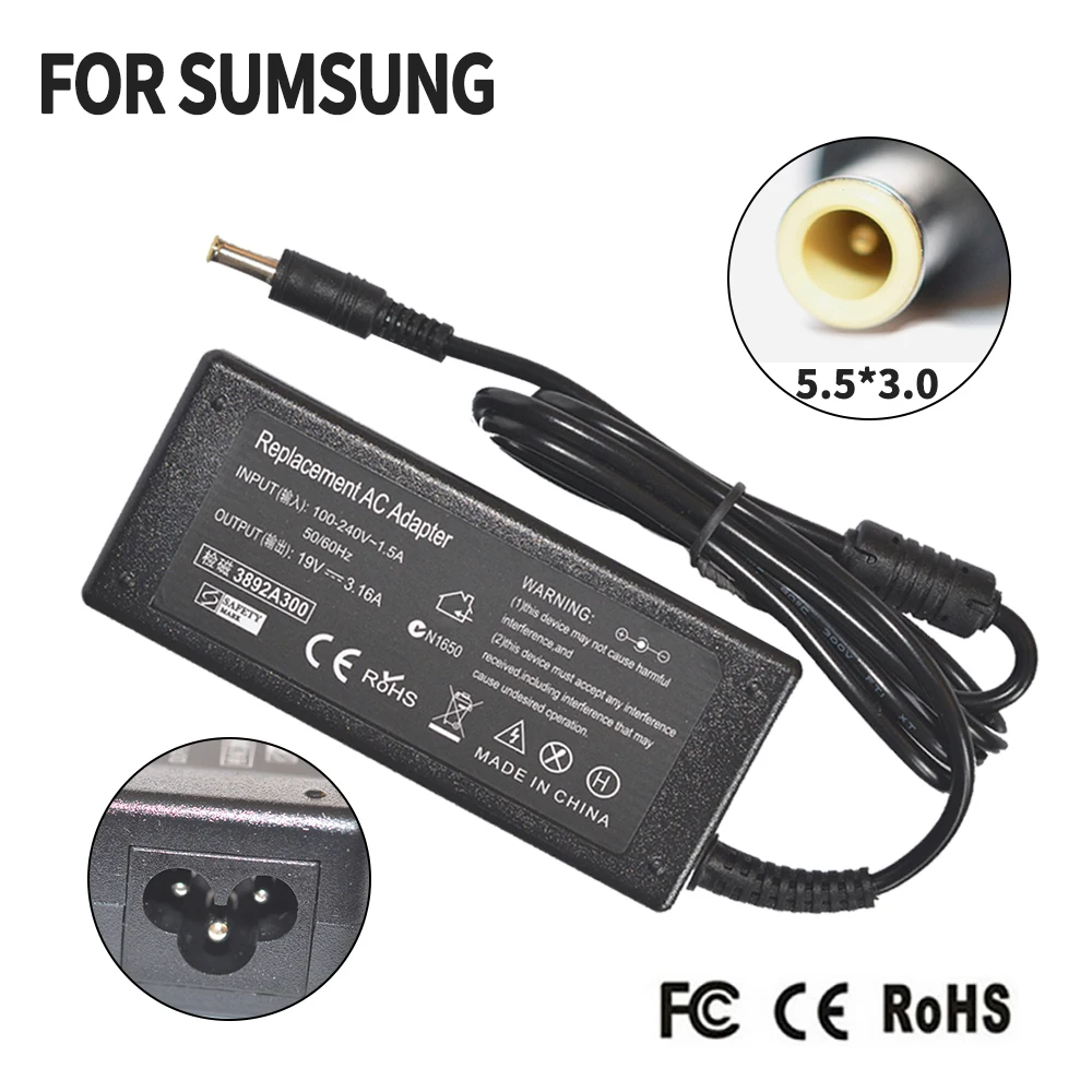 19V 3.16A 5.5*3.0mm AC Adapter Laptop Charger For samsung R18 R58 R23 R25 R429 R23 RV411 R440 R430 R528 R478 API1AD02 F0756 P25
19V 3.16A 5.5*3.0mm AC Adapter Laptop Charger For samsung R18 R58 R23 R25 R429 R23 RV411 R440 R430 R528 R478 API1AD02 F0756 P25