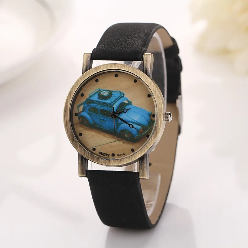 

Women Punk Style Bronze Dial Leather Watch 2021 Fashion Casual Bus Pattern Wristwatch Female Personalized Clock Relogio Feminino
