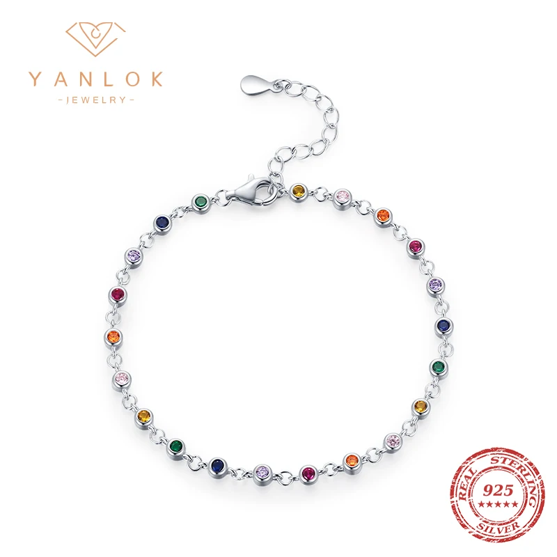 YANLOK Authentic 925 Sterling Silver Rainbow Colorful Zircon Adjustable Bracelet Link Chain For Women Fine Jewelry Fashion Anel
YANLOK Authentic 925 Sterling Silver Rainbow Colorful Zircon Adjustable Bracelet Link Chain For Women Fine Jewelry Fashion Anel