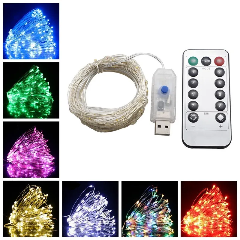 

USB Powered 5M 10M 20M Led Silver Copper Wire String Lights 8 Mode Remote Control Dimmable Decor Christmas Fairy Garlands Light
