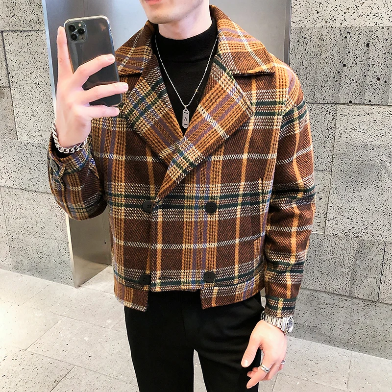 Nightclub Fashion men clothing Double-breasted autumn/winter Woolen coat Casual lapel plaid jacket men
Nightclub Fashion men clothing Double-breasted autumn/winter Woolen coat Casual lapel plaid jacket men