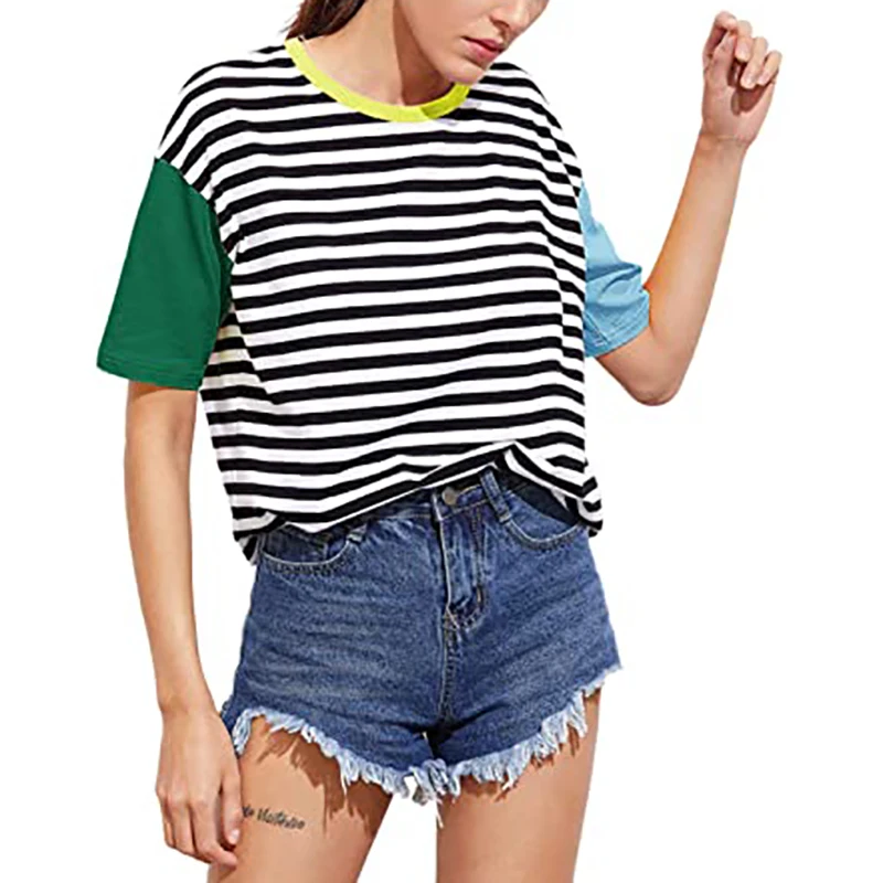 Vintage Stripes Print Patchwork Tshirts Summer Women Casaul O-neck Short Sleeve Tops Loose Pullvoer Tees T Shirt Womans Clothing
Vintage Stripes Print Patchwork Tshirts Summer Women Casaul O-neck Short Sleeve Tops Loose Pullvoer Tees T Shirt Womans Clothing