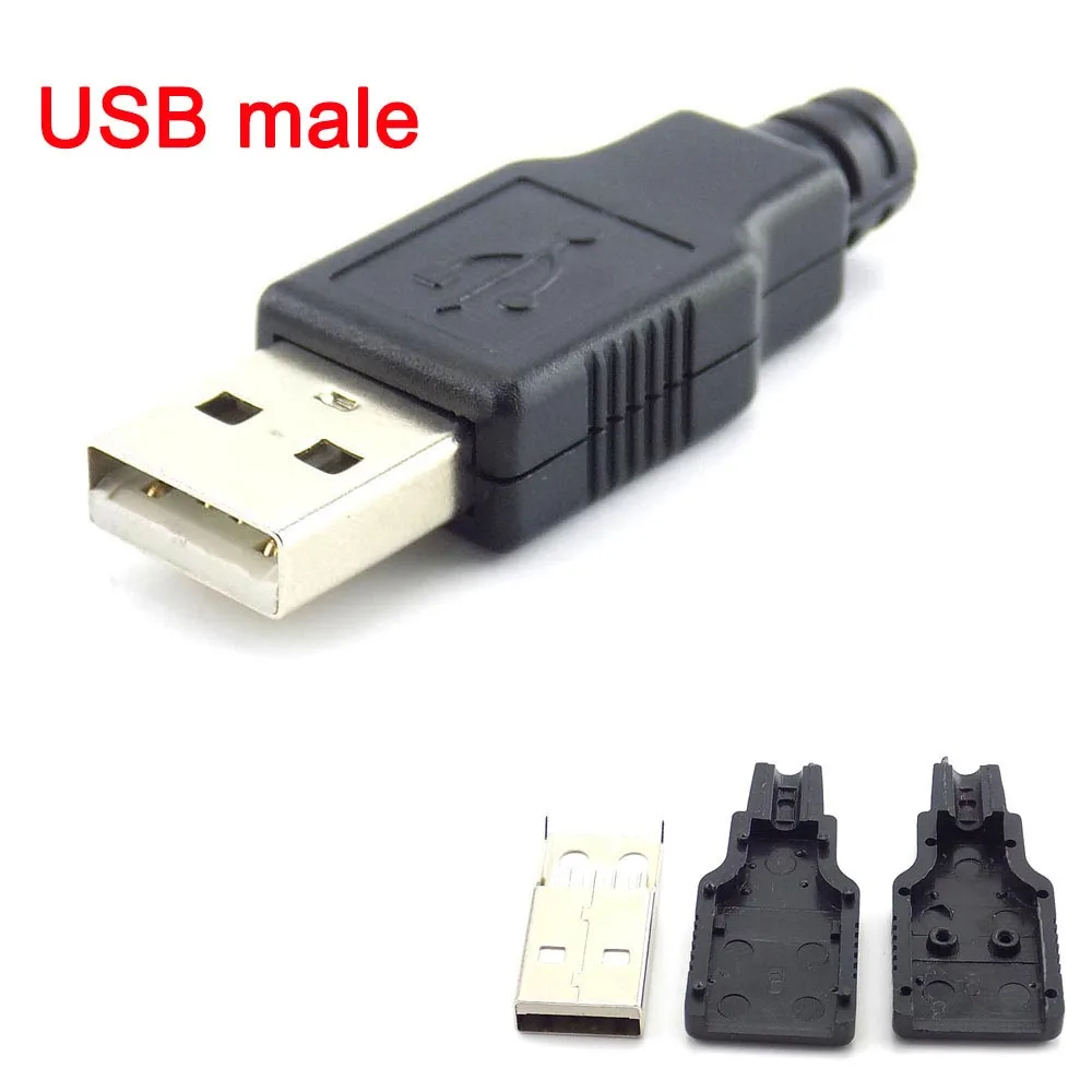 5/10 шт. 4 Pin USB 2 0 тип А Штекерный разъем переходник с черной пластиковой крышкой