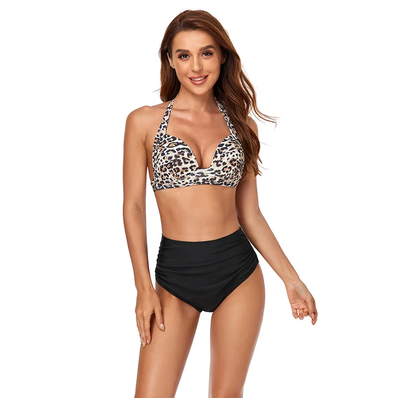

Leopard Bikinis 2022 Woman Push Up Swimsuit High Waist Halter Beachwear Biquini Maillot De Bain Femme Plus Size 3XL
